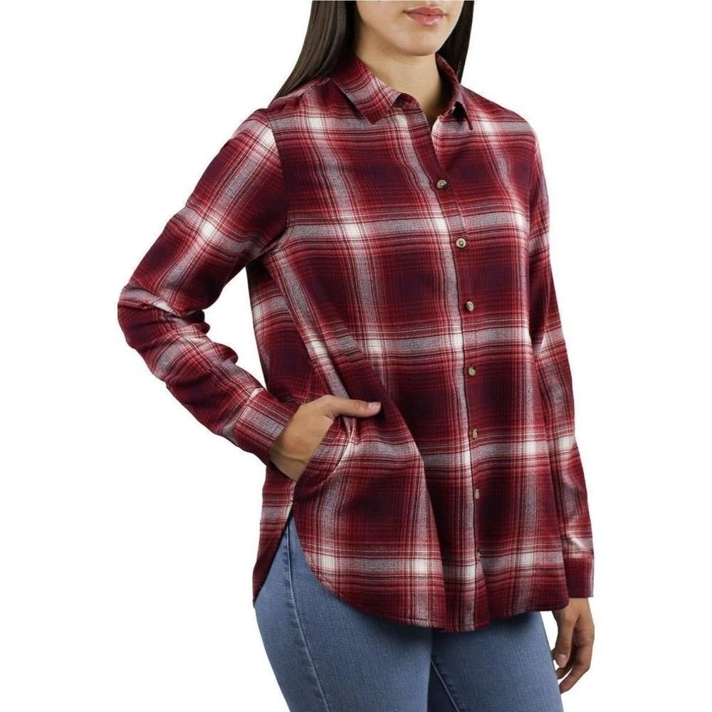Jachs‎ Girlfriend Womens Red Plaid Button Down Shirt Side Pockets Size L NEW